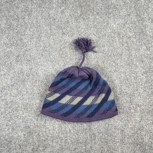 Vintage 80s Capello Wool Knit Tassel Hat Purple Blue‎ Geometric Canada Boho Ski